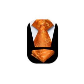 HISDERN Orange Tie Floral Ties for Men Necktie and Pocket Square Set for Wedding Party Business Formal Tie Sets ﻿