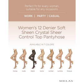 Melas 6 Pairs of Crystal Sheer Control Top Pantyhose for Women, 12 Denier Luxurious Pantyhose - Sizes X-Small to Q2, Nude, X-Small