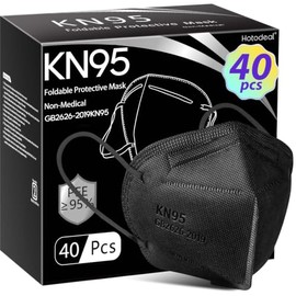 Hotodeal KN95 - Mascarilla facial de 40 unidades, negro KN95, máscara antipolvo de 5 capas, para hombres, mujeres, trabajadores de la salud/esenciales