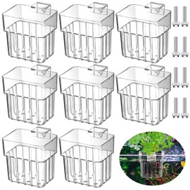 Dandat 8 Pcs Clear Acrylic Aquarium Plant Holder with Hooks Top Aquarium Plant Hanging Fish Tank Cup Pots Aquascape Decoration for Aquaponic Cultivation Water Feature Decoration