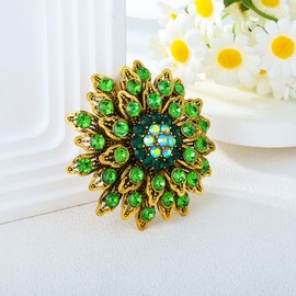 Red Brooches for Women Rhinestone Sunflower Brooch Pin Purple/Blue Flower Brooch Big Flower Brooc Marquise Wreath Brooches Jewelry (Green 2)