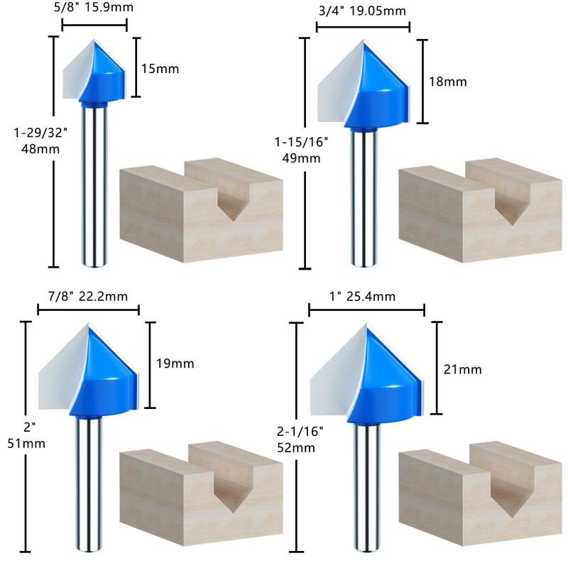 1/4 Inch Shank 90 Degree V Groove Router Bit Double