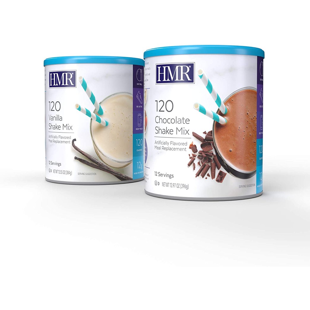 HMR 120 Chocolate Shake & 120 Vanilla Shake Meal Replacement Powder Twin Pack, 12g Protein, 120 Cal, 2 Canisters of 12 Servings Each (Van/Choc)