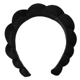 Aretro Cloud Shaped Soft Padded Non Slip Head Band Plush Wide Brimmed Makeup Band terry Cloth Soft (Black)