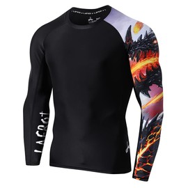 LAFROI Men's Long Sleeve UPF 50+ Baselayer Skins Performance Fit Compression Rash Guard-CLYYB Asym Melted Wings Size XXL