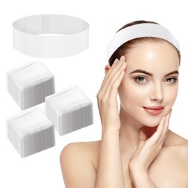 Tavvke 50 PCS Disposable Spa Facial Headbands, Adjustable Elastic Headband with Magic Tape, Stretchable Non-Woven Hair Wraps for Skin Care, Spa, Salon, Home & Hotel Use (White)