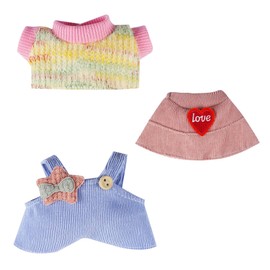 E-TING 17cm Doll Clothes Accessories Sets Fitted for Sitting/Standing Style Plush Doll 1 hat+1 Sweater+1 Baby Blue Fashionable Overalls (Pink Star Dolls Clothing)
