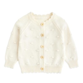 Simplee kids Baby Girl Sweater Cardigan with Hat Cotton White Cream Knitted Coat Sizes 2-3 Years