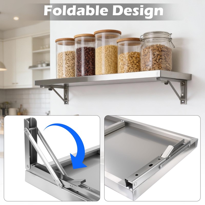 36" x 12" Folding Concession Shelf – Stainless Steel Drop