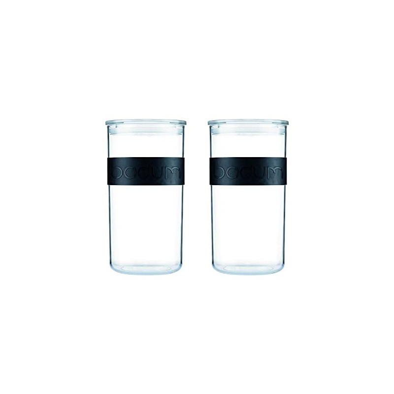 PRESSO Set of 2 Plastic Storage Jars, 2 Litre, Black