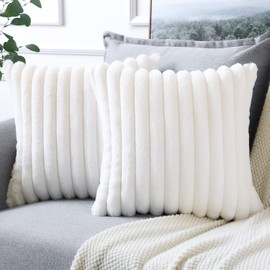 Soleebee Set of 2 Plush Velvet Cushion Covers, Soft Artificial Fur, Decorative Sofa Cushion Covers, Decorative Cushion Cover for Couch, Bedroom, Home, Car Decor (50 x 50 cm, Beige White)