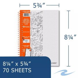 ROARING SPRING Whitelines Spiral Wire Bound Dot Grid Ruled Journal Notebook, Premium 20# Gra...