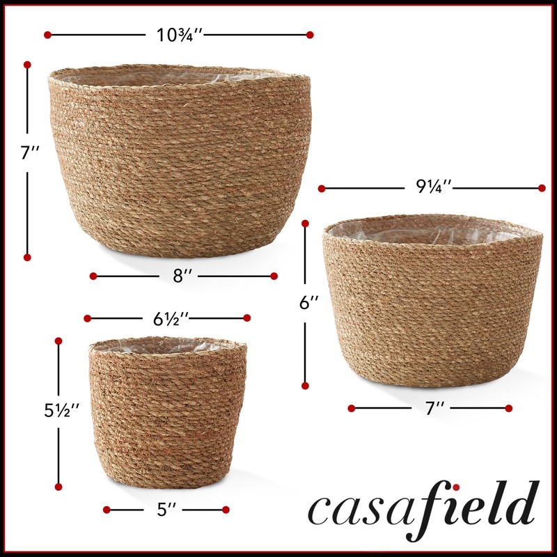 Casafield Set of 3 Seagrass Planter Baskets with Liners -