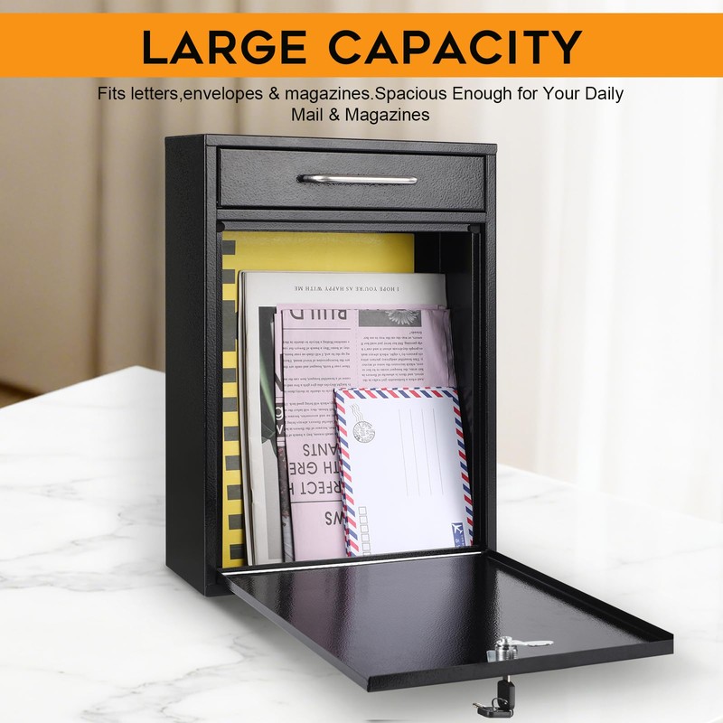 xydled Metal Mailbox Wall Mount, Large Locking Mailbox with Key