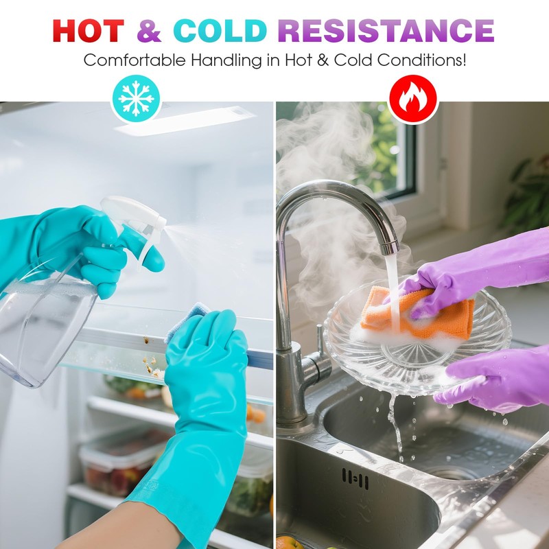 Elgood Reusable Dishwashing Cleaning Gloves with Latex free, Cotton lining,Kitchen