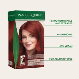 Naturigin Permanent Hair Color, 7.55 Intense Red, Ammonia Free, 100% Gray Coverage, Nourishing Natural Formula, For All Hair Types, Long-Lasting, Vegan & Cruelty-Free, 1 Pack