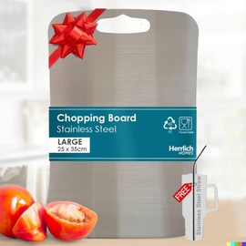 Herrlich Homes Rectangular Stainless Steel Chopping Board for Kitchen, Free 2 Steel Straw, Chopping Board for Cutting Vegetables, Meat, Fish, Fruits, Unbreakable, Easy to Clean, Large, 25 X 35 cm