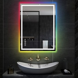Awoco LED Bathroom Mirror, 24" x 32" Vanity Mirror with 8 Colors RGB Backlit and 3 Colors Front Light, Dimmable Anti-Fog Lighted Mirror, Memory Function, Mirror for Bathroom Wall