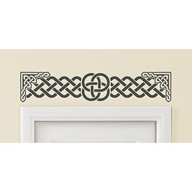 Applicable Pun Quadruple Loop Celtic Knot with Ornate Frame Doorway Art - 30 Inch Wide by 6 Inch Tall Dark Grey Vinyl Wall Decal