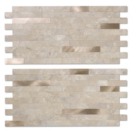 Yipscazo 20 Sheets Peel and Stick Stone Metal Backsplash, PVC Wall Tiles Stick on Tiles for Backsplash Kitchen, Bathroom, Fireplace (6'' X 12'', Beige Stone)