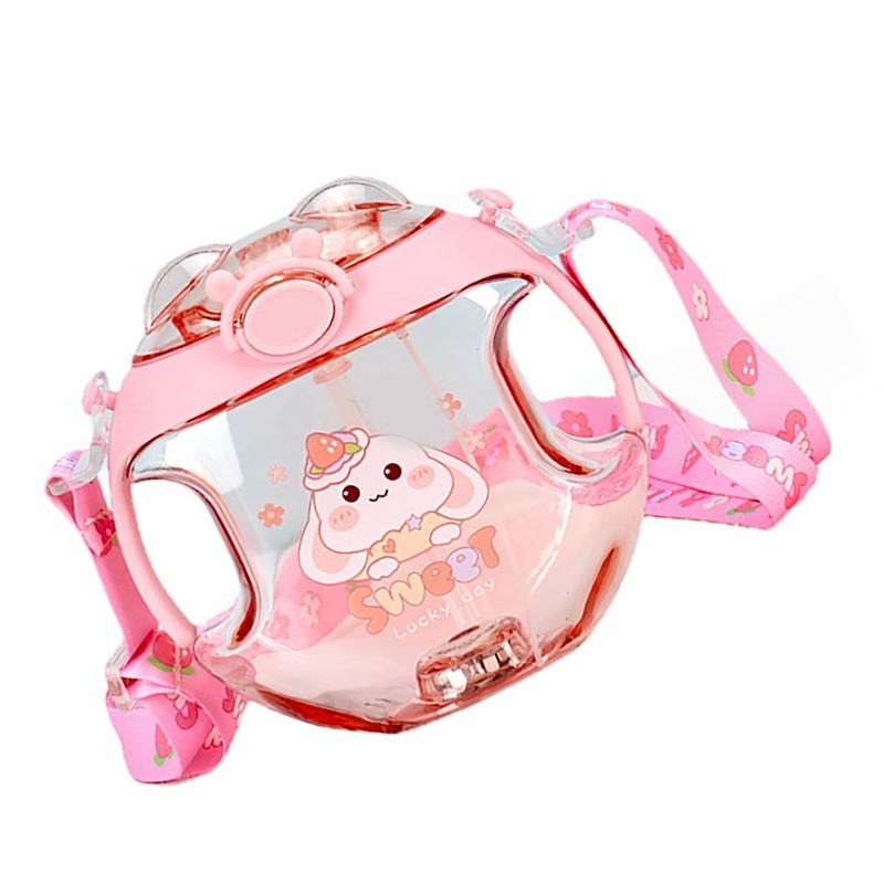 450ml Kids Water Cup with Handle and Lanyard Plastic Straw