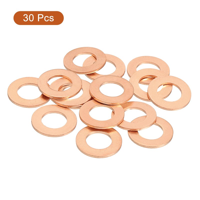 sourcing map M12 Flat Washer, 30 Pcs Copper Ring Flat