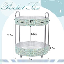 Honeydak 360 Rotating Perfume Organizer Rhinestone Bathroom Counter Organizer Makeup Holder with 2 Tiers Skincare and Perfume Storage, Large Capacity Vanity Storage for Cosmetic Countertop Decor