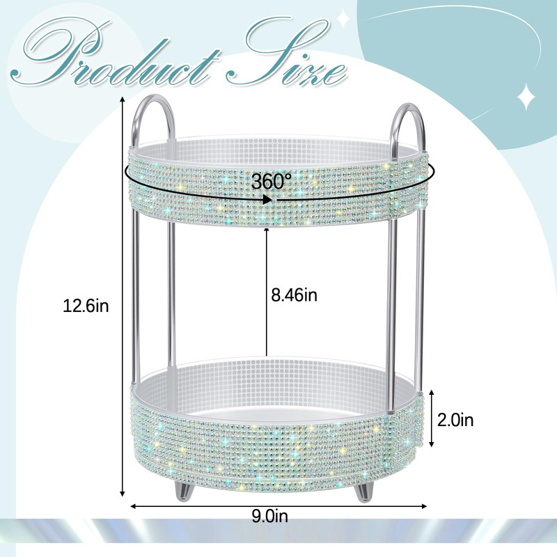 Honeydak 360 Rotating Perfume Organizer Rhinestone Bathroom Counter Organizer Makeup