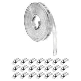 sourcing map 304 Stainless Steel Hose Clamps, Cut-to-Fit 32.8 ft Metal Strap + 21 Stronger Fasteners Kit, Adjustable Worm Gear Band Hose Clamps for DIY Intercooler Pipe Plumbing Tube Fuel Line