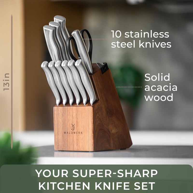 WALDWERK Knife Set - 11pcs Kitchen Knife Set with Block