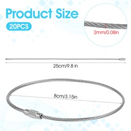 Classicseali Pack of 20 Key Rings Wire Rope Wire Key Fob 2 mm Stainless Steel Key Ring Large for Luggage Tags, Bag Tags, ID Tag Holder, Kitchen Utensils (25.4 cm)