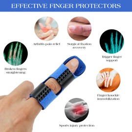 eggigi 4 Pcs Finger Support Braces, Adjustable Finger Protectors, Finger Splint,Finger Protector for Thumb/Middle/Ring/Index/Pinky Finger, Four (Black, Blue, Yellow, Skin Tone)