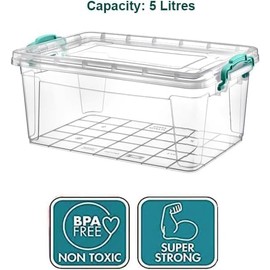 Best House | Plastic Storage Box with Clips & Lid | 5 Litres | Pack of 1 | L 31cm x W 20.5cm x H 13.7cm | Rectangle |Stackable Clear Durable Multipurpose Office Home Kitchen Tool (SMALL Size)
