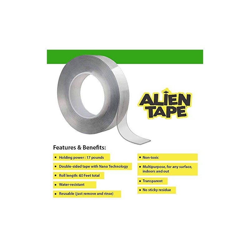Alientape - Cinta adhesiva de doble cara, calcomanía extraíble multiusos
