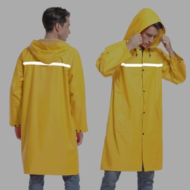 Mens Long Hooded Safety Rain Jacket Waterproof Emergency Raincoat Poncho(Yellow,M)