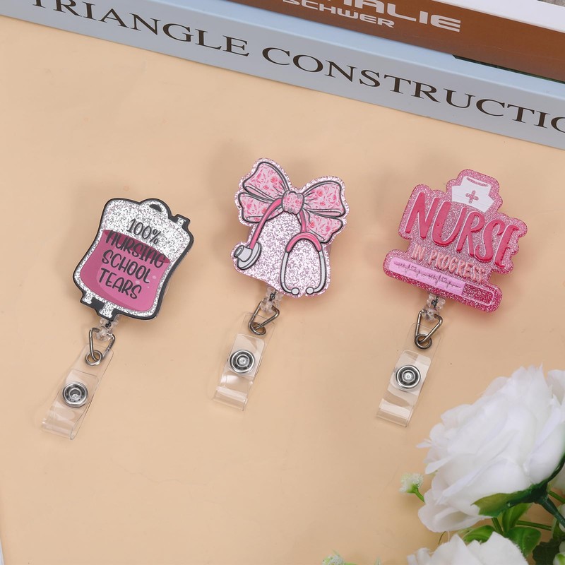 3Pcs Nursing Student Badge Reel Bling Nurse Badge Reel Holder