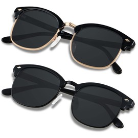 ANDWOOD Polarized Sunglasses for Men Women UV Protection Semi Rimless Sun glasses Classic Half Frame Matte Black Shades