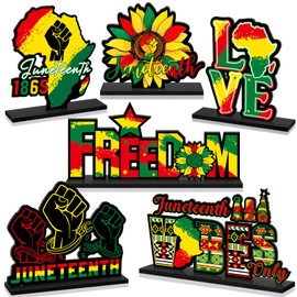 Anglechic 6 Pcs Juneteenth Table Decorations Black History Month Wooden Centerpieces African American Freedom Day Tabletop Sign for Juneteenth Home Desktop Party Decorations