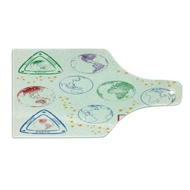 Lunarable World Map Cutting Board, Soft Colored Globe Shaped Maps of the World Earth Friendly Stars Pattern Image, Decorative Tempered Glass Cutting and Serving Board, Wine Bottle Shape, Multicolor