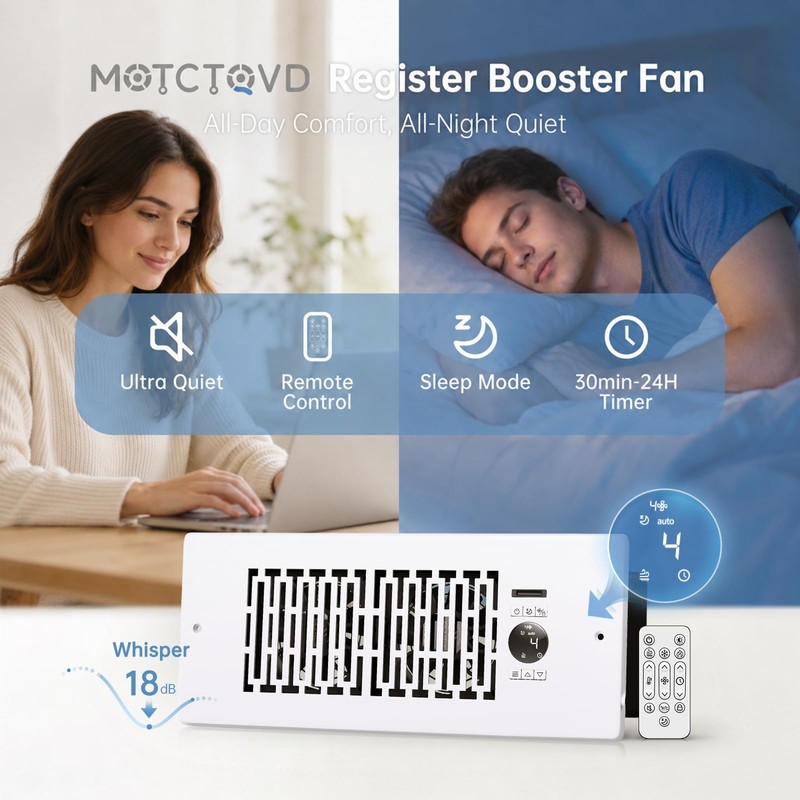 Smart Register Booster Fan for 4” x 12” Vents, Thermostat
