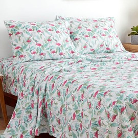 SIGF 4 Pieces Full Microfiber Sheets Set, Breathable and Soft Bed Sheets with Deep Pocket, Double Brushed Flamingo Sheets