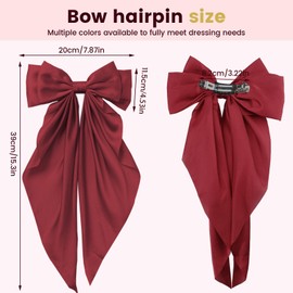 4 Pcs Large Satin Ribbon Hair Bows for Women, Long-Tail Coquette Bow Hair Clips, Oversized Cute Silk Bow Barrettes Hair Accessories Girls Teens (Style B)