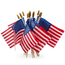 MCFULL 12 Pcs Small American Flags on Stick,4 x 6 Inch Mini American Flags for Outside,Mini USA Flag with Safe Spear Top,Small US Flag for Patriotic Decorations,Labor Day,Veterans Day Decorations