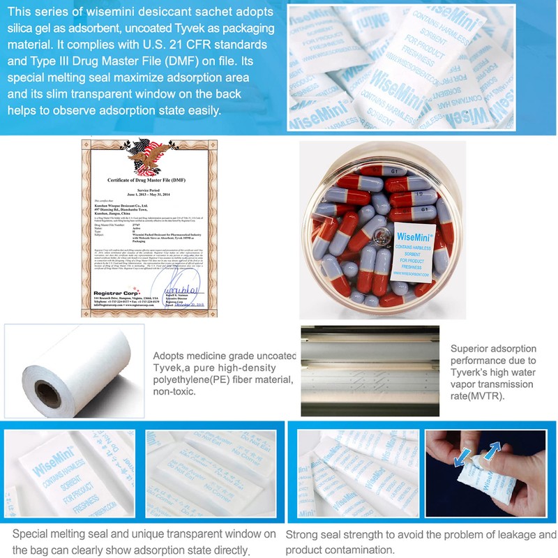 Wisesorb 1 Gram 100 Pack Molecular Sieve Packets, Dessicant Packets,