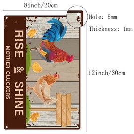 CREATCABIN Rise and Shine Mother Metal Tin Sign Cluckers Chicker Chicken Eggs Funny Hen Rooster Bathroom Quote Vintage Sign for Farm Farmhouse Home Kitchen Cafe Wall Deocr, 8 x 12 Inch