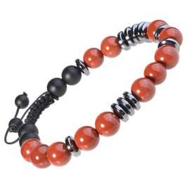 mookaitedecor 8mm Love Morse Code Red Jasper Healing Crystal Stone Round Bead Bracelet for Women Men, Semi Precious Stone Bracelet Jewellery Adjustable Romantic Gift Valentine’s Day Reiki Energy