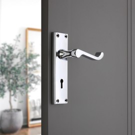 INFINITY DÉCOR SB1402PC Victorian Scroll Internal Lever Lock Door Handles on Backplate Set - Polished Chrome