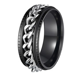 Udolfly Mens Fidget Rings Anxiety Rings for Men Womens Chain Spinner Rings for Adults Titanium Steel Ring Black Silver Size 5