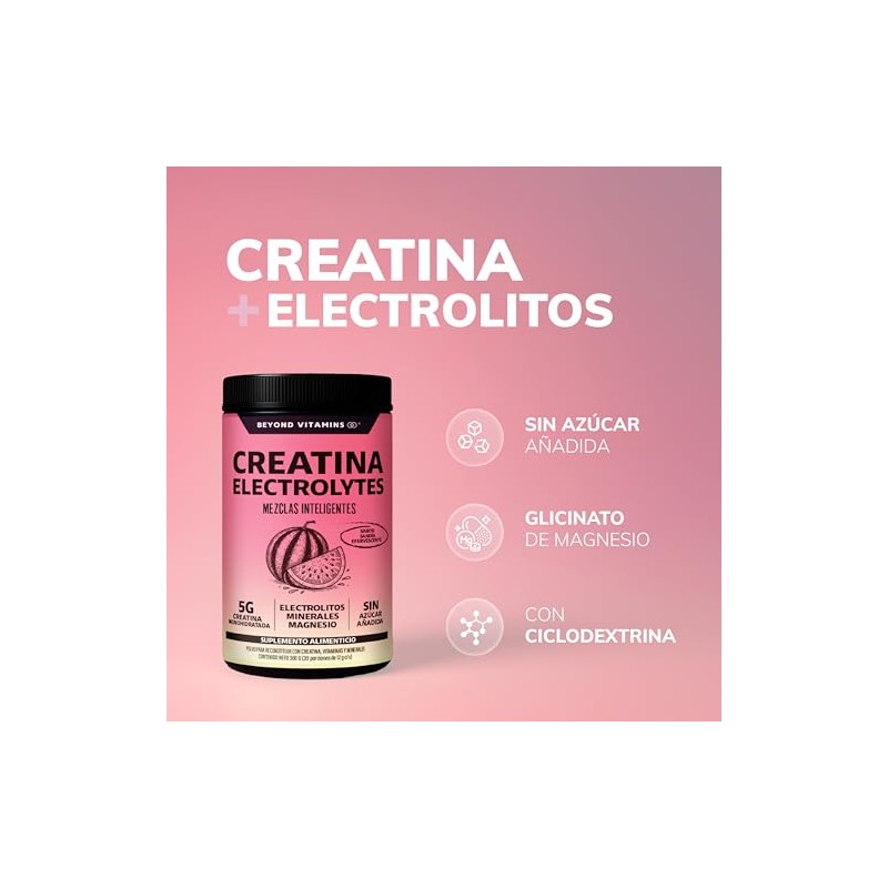 BEYOND VITAMINS Creatina Monohidratada con Electrolitos y Ciclodextrina para Mejor