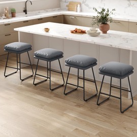 VASAGLE Bar Stools Set of 4, Counter Height Bar Stools, Leather Counter Stools Barstools with Soft Cushion and Metal Sled Legs, 25.6 Inches Bar Height Bar Chairs for Kitchen Island, Slate Gray